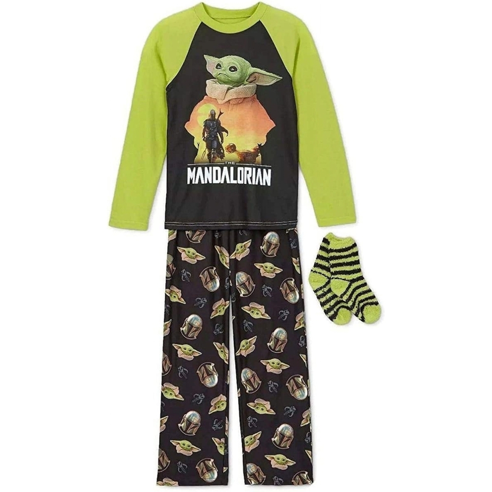 Yoda The Child Mandalorian Kids Pajama Set with Socks (10-12) - Green & Black